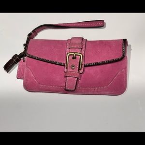 Pink suede Coach wristlet